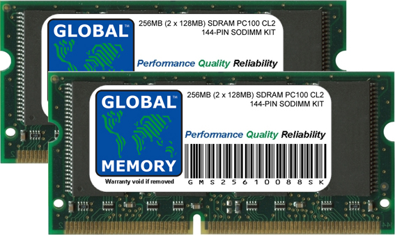 256MB (2 x 128MB) 128MB SDRAM PC100 100MHz 144-PIN SODIMM MEMORY RAM KIT FOR DELL LAPTOPS/NOTEBOOKS